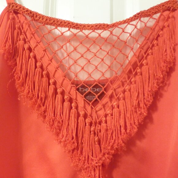 BEBE bright orange satin top with tassels and bubble hem - Picture 11 of 11